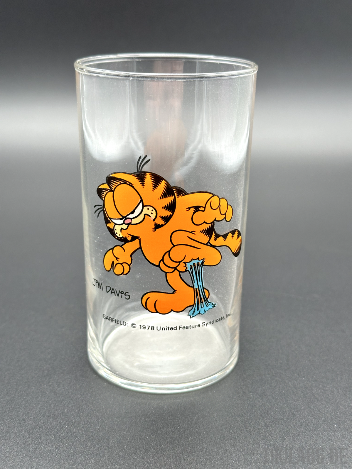 Garfield Jim Davis 1978 - Glas - Trinkglas - Selten - In Kaugummi getreten