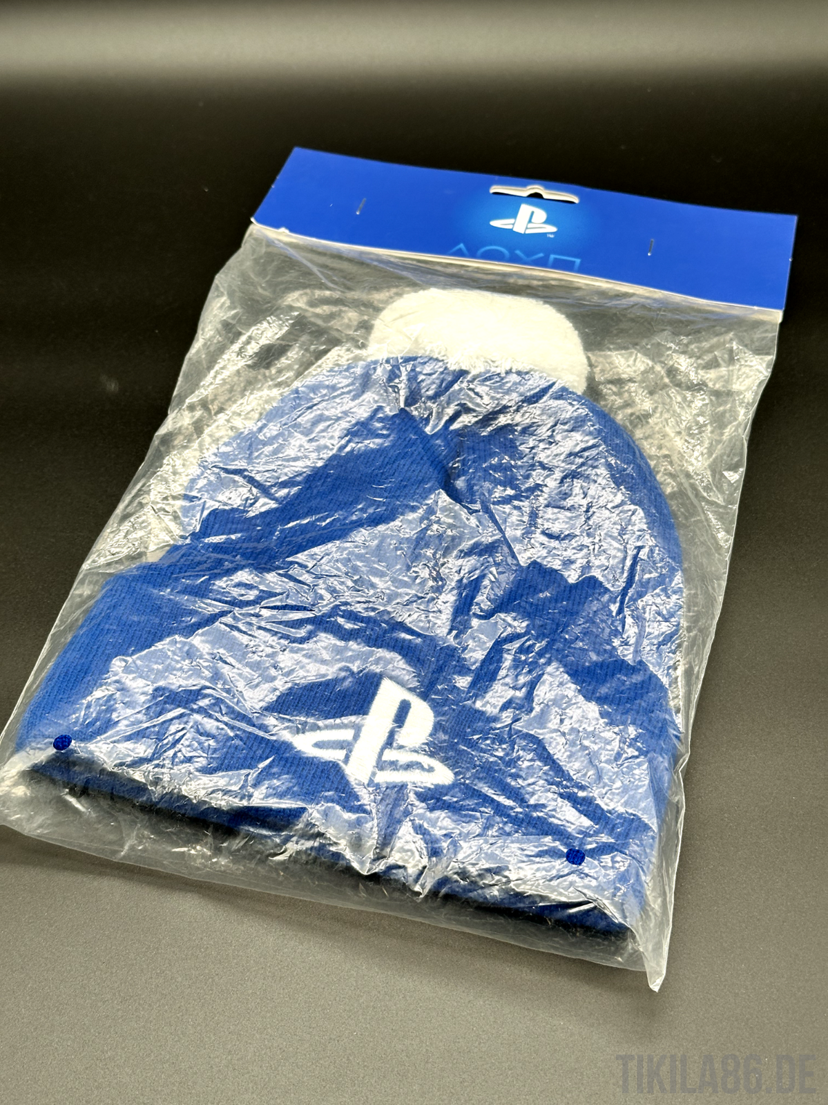 Sony PlayStation Mütze Blau mit Bommel